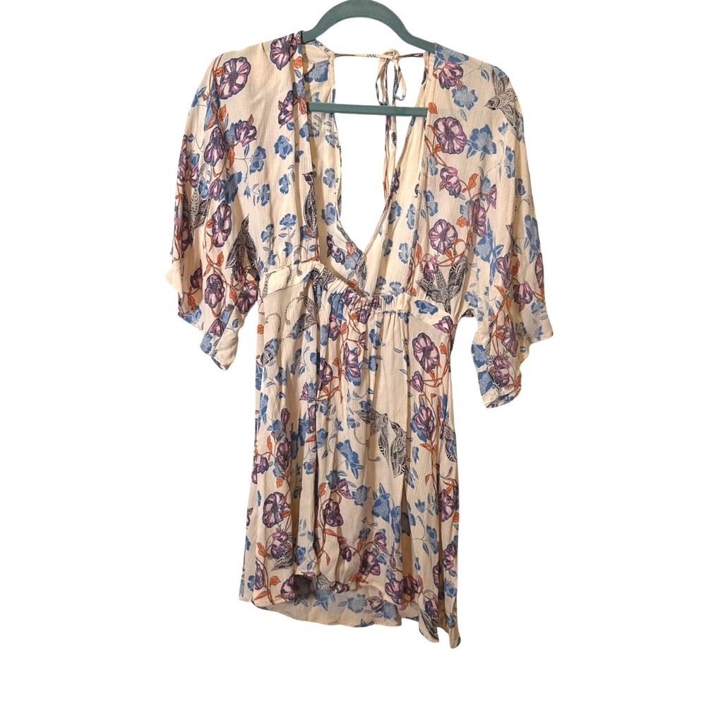 EN CRÈME Floral Bird Print Kimono Sleeve Mini Dress Size Small